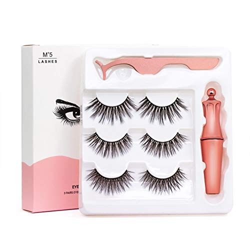 Product Cover 3 Pairs Magnetic Eyeliner and Lashes Kit, Magnetic Eyeliner for Magnetic Lashes Set with Reusable Lashes, No Glue Reusable Silk False Lashes, Easier To Use Magnetic Eyelashes