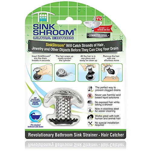 Product Cover SinkShroom Ultra Revolutionary Bathroom Sink Drain Protector, Stainless Steel