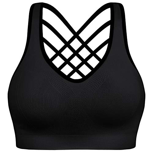 Product Cover Padded Strappy Sports Bras for Women - Activewear Tops for Yoga Running Fitness Color Black Size M