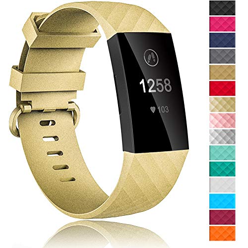 Product Cover Velavior Waterproof Bands for Fitbit Charge 3 / Charge3 SE, Replacement Wristbands for Women Men Small Large (Gold, Small)