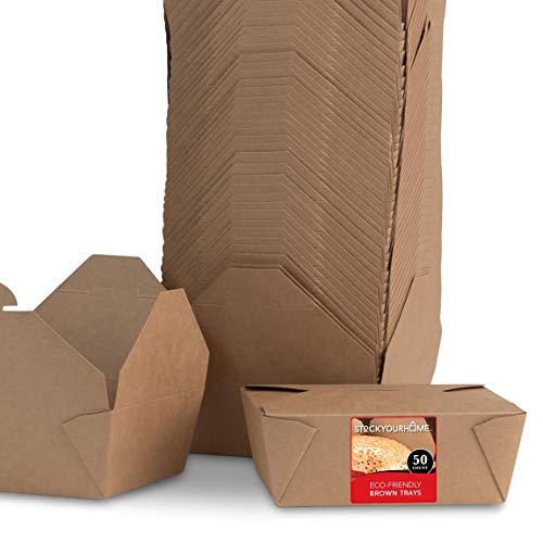 Product Cover Take Out Food Containers Microwaveable Kraft Brown Take Out Boxes 45 oz (50 Pack) Leak and Grease Resistant Food Containers - Recyclable Lunch Box - To Go Containers for Restaurant, Catering and Party
