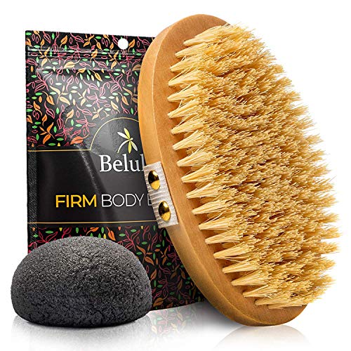 Product Cover Dry Brushing Body Brush. Firm Dry Brush for Cellulite and Lymphatic. Brushes For Advanced Users. Exfoliating Skin Brush and Free Konjac Sponge, for a Softer, Glowing Skin...
