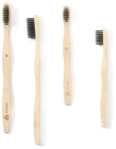 Product Cover Minimo Brush - Bamboo Toothbrush with Charcoal Activated Soft Bristles - (Family Pack - 2 Adult & 2 Kids Brush)