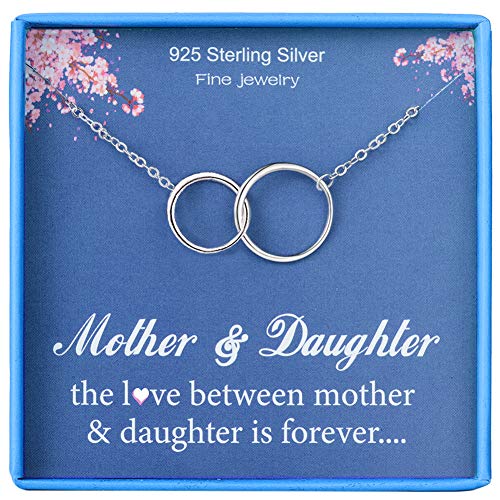 Product Cover Mother Daughter Necklace 925 Sterling Silver Mother to Daughter Necklace 2 Infinity Circles Mother's Day Jewelry Mom Birthday Gifts From Daughter to Mom Necklaces for Women Teen Girls Simple Pendants Jewelry