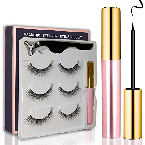 Product Cover Magnetic Eyeliner with Magnetic Eyelashes Kit, Waterproof Smooth Liquid Eyeliner and Multi Styles Ultra-thin 3D Reusable Magnets False Lashes with Applicator for Party Dating Wedding (S3)