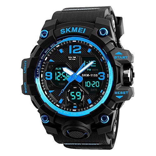 Product Cover Analog Digital Watch for Men, Waterproof Military Watch with Dual Display Alarm Stopwatch Calendar EL Backlight Sports Wrist Watch for Men (Blue)