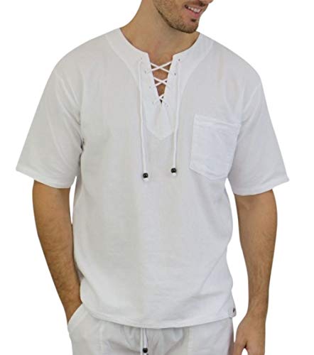 Product Cover Pure Cotton Men's White Shirt- 100% Cotton Casual Hippie Shirt Short Sleeve Beach Yoga Top
