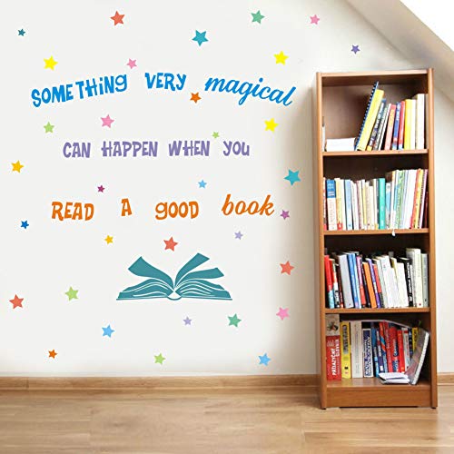 Product Cover IARTTOP Something Very Magical Can Happen When You Read A Book Wall Decal, Colorful Stars Inspirational Quote Sticker for Classroom Kids Room Library Decor