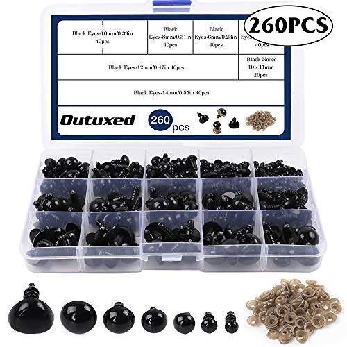 Product Cover Outuxed 240pcs Assorted Sizes Black Plastic Safety Eyes and 20pcs Safety Noses with Washers, Craft Eyes for Doll, Puppet, Plush Animal and Teddy Bear