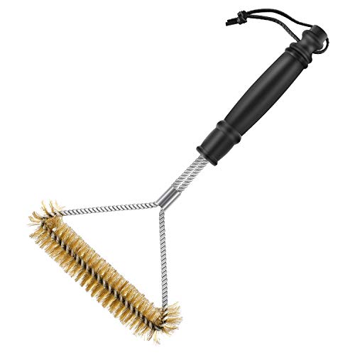 Product Cover Grill Brush, SAELLEAS 12 Inch BBQ Brass Brush 3-Sided Barbecue Cleaner for Weber Gas/Charbroil Grates/Porcelain Best Wizard Tool&Gifts Stainless Steel Grill Scrubber with Bristles Wire