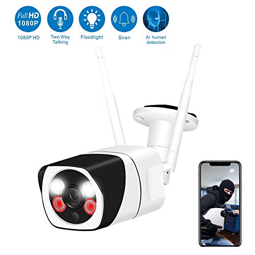 Product Cover Outdoor Security Camera,WESECUU 1080P WiFi Home Camera with Floodlight and Siren Alarm,Two Way Audio Security Camera with Smart Human Detection Color Night Vision for Home Shop Factory