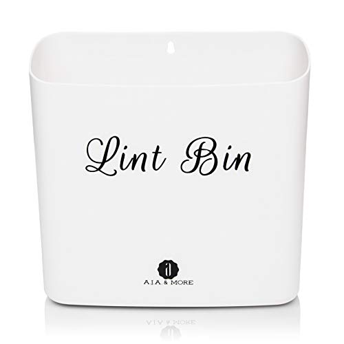 Product Cover Lint Holder Bin for Laundry Room by A.J.A. & More | Space Saving Waste Bin with Magnetic Strip for Dryer, Washer, or Wall Mount (White)
