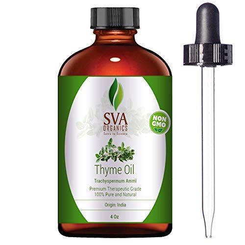 Product Cover SVA Organics Thyme Essential Oil 4 Oz with Dropper 100% Pure Natural Premium Therapeutic Grade Oil for Skin Care, Hair Care, Body Massage & Aromatherapy