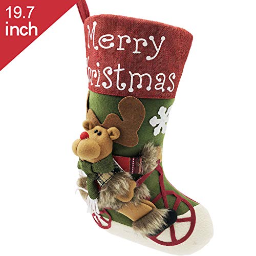 Product Cover HBOffer Felt Plaid Christmas Stockings for Family Sets of 3, 2,1,18, 21 inch Large Plush 3D Reindeer Santa Claus Snowman Snowflake Xmas Tree Design Hanging Socks for Kids Gift (Red White)