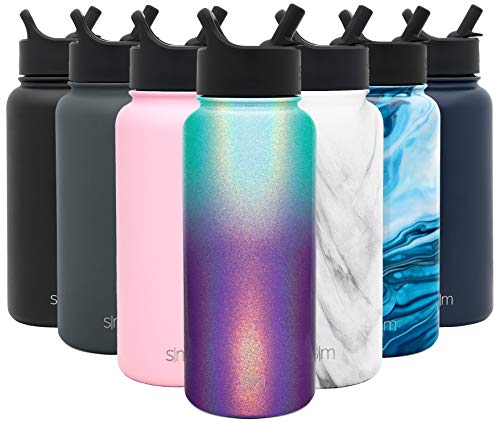 Product Cover Simple Modern 32oz Summit Water Bottles with Straw Lid - Vacuum Insulated Tumbler Double Wall Travel Mug 18/8 Stainless Steel Flask - Shimmer: Aurora