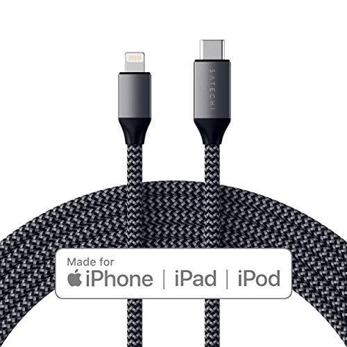Product Cover Satechi USB-C to Lightning Charging Cable (6 Ft) - Apple MFi Certified - Compatible with iPhone 11 Plus Max/11 Plus/11, XS Max/XS/XR/X, 8 Plus/8, AirPods 2, 2019 iPad