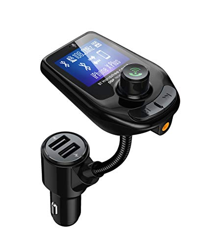 Product Cover Wireless Bluetooth 5.0 Car FM Transmitter Audio Adapter Receiver Hands Free Car Kit, 1.8 Inch Display, Dual Port Car Charger