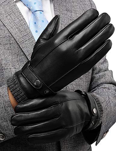 Product Cover Mens Leather Gloves, with 3M Thinsulate Insulation Full-Hand Touch Screen Dress Texting Driving Winter Warm Lining Knitted Cuff Cold Weather Gloves, Black, US 2XL-9.7