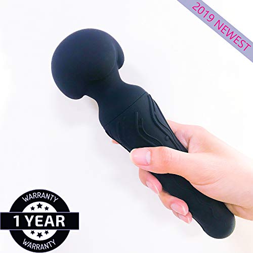 Product Cover Powerful Wand Massager| 2 in 1 Electric Massager with 10 Vibration Modes Each|Waterproof Rechargeable Cordless Handheld Mute Massaging Wand for Neck Shoulder Back Body relieves.（2colors） (Black)