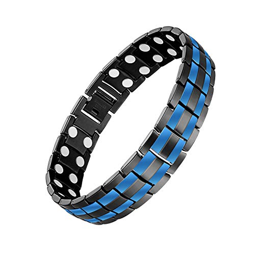Product Cover Feraco Double Strong Magnetic Bracelet for Men Arthritis Pain Relief Titanium Steel Magnet Therapy Bracelets, Black Blue
