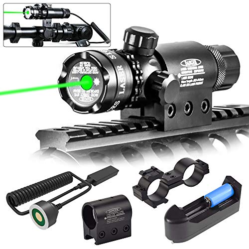 Product Cover roadwi Tactical Green Laser Sight Dot 532nm Rifle Scope Adjustable with Mounts, Hunting Rifle Laser Sight- Include Barrel Mount Cable Switch&Battery Charger