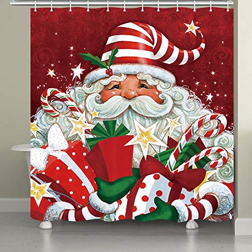 Product Cover JAWO Christmas Shower Curtains for Bathroom, Festive Cute Cartoon Santa Claus with Many Gifts Merry Christmas Shower Curtains, 69X70 Inches