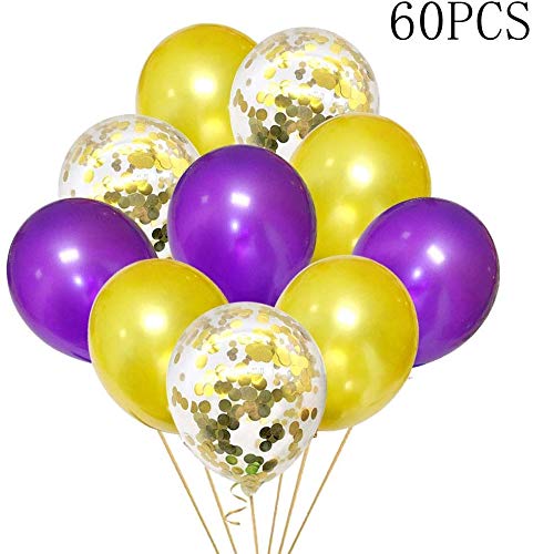 Product Cover 60PCS Purple and Gold Confetti Balloons Party Decorations for Birthday Retirement Birdal Shower Congrats Graduation Supplies Wedding Anniversary Suplies
