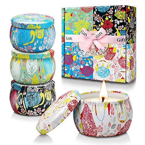Product Cover YINUO LIGHT Scented Candles Gift Set, 100% Soy Wax Portable Travel Tin Candles, Perfect Women Gifts for Stress Relief and Aromatherapy Relaxation, 4 x 4.4 Oz