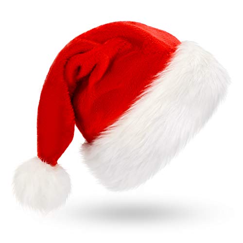 Product Cover Christmas Hat, Santa Hat, Xmas Holiday Hat for Adults, Unisex Velvet Comfort Christmas Hats Extra Thicken Classic Fur for Christmas New Year Festive Holiday Party Supplies
