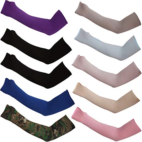 Product Cover 10 Pairs Cooling Sun Sleeves Sports Sleeves Unisex Arm Sleeves UV Sun Protection Sleeves Arm Cooling Sleeves Ice Silk Arm Cover for Outdoor Supplies