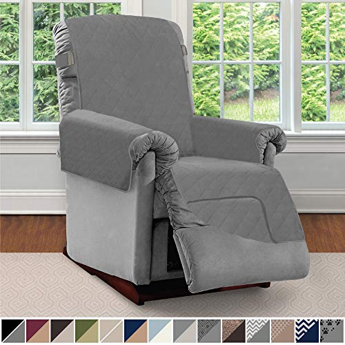 Product Cover Sofa Shield Original Patent Pending Reversible Small Recliner Protector, Seat Width to 25 Inch, Furniture Slipcover, 2 Inch Strap, Reclining Chair Slip Cover Throw for Pets, Dogs, Recliner, Charcoal