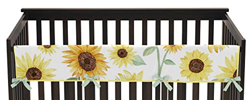 Product Cover Sweet Jojo Designs Yellow, Green and White Sunflower Boho Floral Girl Long Front Crib Rail Guard Baby Teething Cover Protector Wrap - Farmhouse Watercolor Flower