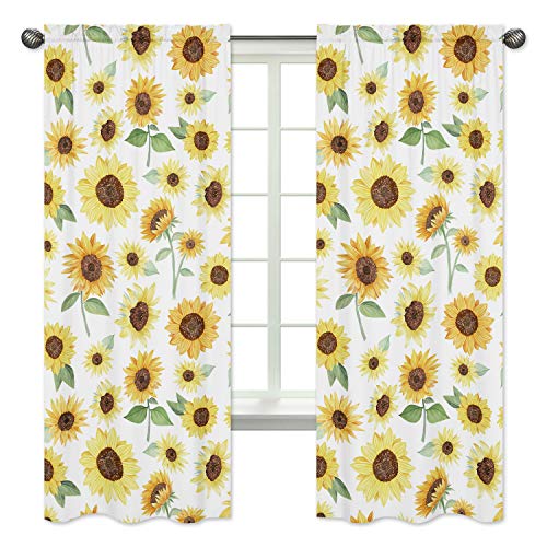 Product Cover Sweet Jojo Designs Yellow, Green and White Sunflower Boho Floral Window Treatment Panels Curtains - Set of 2 - Farmhouse Watercolor Flower