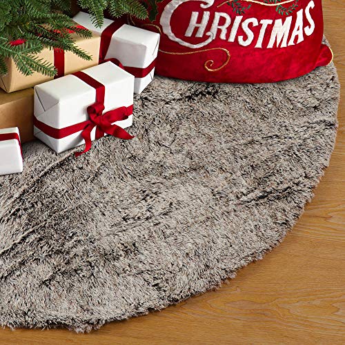Product Cover S-DEAL 48 Inches Faux Fur Christmas Tree Skirt Decoration Double Layers Soft Carpet Xmas Holiday Party Ornaments Indoor Outdoor Decorative Gift Brown