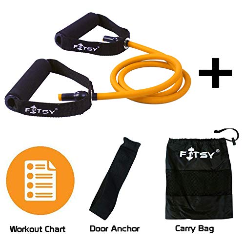 Product Cover FITSY® Resistance Band Toning Tube + Door Anchor + Carry Pouch + Workout Chart - Orange