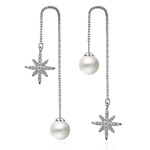 Product Cover Orris 18K White Gold Plated Star&Pearl Long Tassel Chain Dangle Drop Threader Earrings for Women Girls