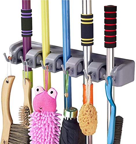 Product Cover Weltime Multipurpose Wall Mounted Magic Broom and Mop Holder Storage Organizer Hooks (Medium, Grey)