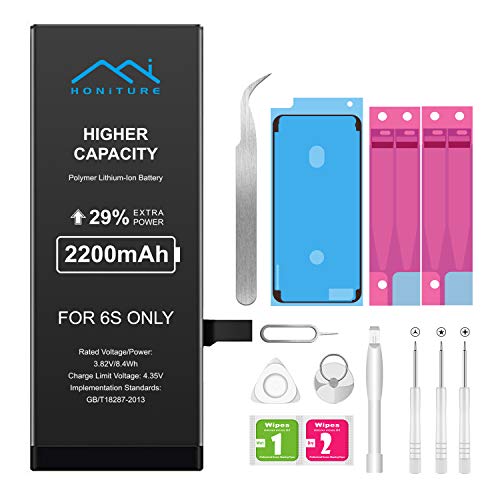 Product Cover Battery for iPhone 6s 2200mAh High Capacity Replacement iPhone 6s Battery, Professional Complete Tool with Two Adhesive Strips and User Manual 0 Cycle Upgrade (for iPhone 6s Only)