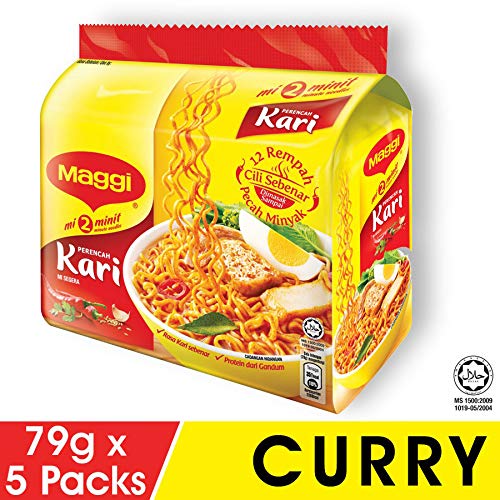 Product Cover Maggi Nestle Malaysia 2 Minute Instant Curry Flavour Masala Noodles 5 Packs x 79g Kari Spicy Pedas Mee Chili Soup