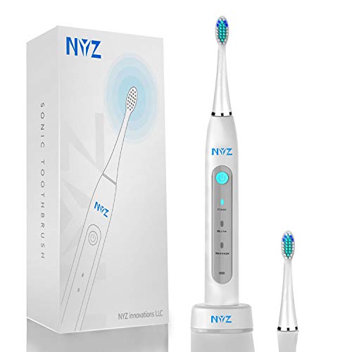 Product Cover Sonic Electric Toothbrush, NYZ Wireless Rechargeable Sonic Electric Toothbrushes with 3 Modes 2 Soft Bristle Head and Smart Timer IPX7 Waterproof (White)
