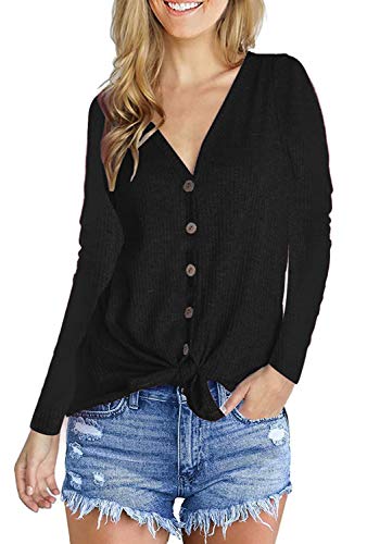 Product Cover Fall Cardigan Sweaters for Women Twist Front Vneck Tops Shirts Black M