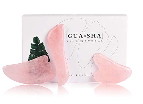 Product Cover Gua Sha Facial Tools Pink Rose Quartz,3 Packs Gua Sha Board for Facial Skincare, Lumcrissy Natural Handmade Multi Shape Traditional Scraper Tool for Spa, Acupuncture, Therapy, Trigger Point Treatment
