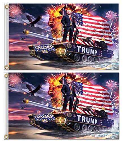 Product Cover Huionvia Trump Flag 3 x 5 feet 2 Pc Donald Trump Tank Flags with Grommets Support for President