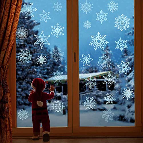 Product Cover Large Christmas White Snowflake Window Stickers，Snowflake Window Silhouette for Xmas Holiday Decorations