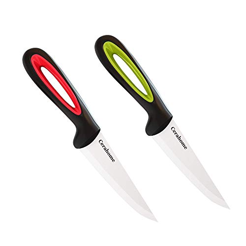 Product Cover Ceramic knife Super Sharp 4-inch Utility Knife Fruit Paring Knife Set with Sheath, Kitchen knives Sets for Cutting Boneless meats, Sashimi, Fruits and Vegetables (Red+Green)