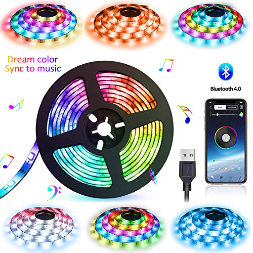 Product Cover LED Strip Lights USB Powered Abtong Bluetooth LED Lights Strip APP Control Music Sync Color Chasing Strip Lights Waterproof LED Rope Lights 6.56FT Dream Color LED Lights for TV Party Home Decoration