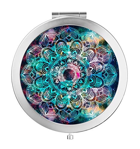 Product Cover Compact Mirror Dynippy Round Double-sided With 2 x 1x Magnification Makeup Mirror for Purses and Travel Folding Mini Pocket Mirror Portable Hand for Girls Woman Mother Great Gift - Galaxy Mandala