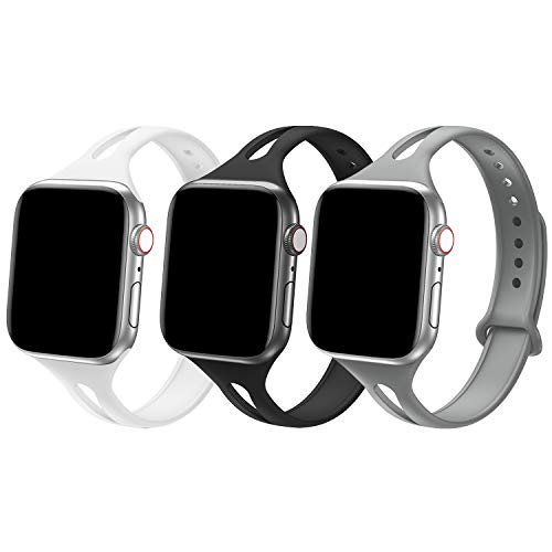 Product Cover Bandiction Sport Band Compatible with Apple Watch Band 38mm 40mm, [3 Pack] Soft Silicone Sport Strap Replacement Narrow Bands for iWatch Series 4 3 2 1 (Stone/White/Black)
