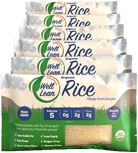 Product Cover Organic Well Lean Rice, 6 Pack, 9.52 oz, Premium Shirataki Konjac Pasta, Odor Free, Keto Friendly, Non Gmo, Ready to Eat, Low Calorie, Low Carb, Gluten Free, Soy Free, Vegan, Diet Food