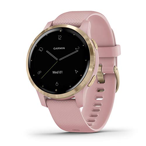 Product Cover Garmin vívoactive 4S, Smaller-Sized GPS Smartwatch, Features Music, Body Energy Monitoring, Animated Workouts, Pulse Ox Sensors and More, Light Gold with Light Pink Band
